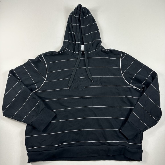 Lacoste Sport Hoodie Sweater Pullover Fleece Cotton Mens 4XL 9‎ Black Striped - Picture 1 of 10